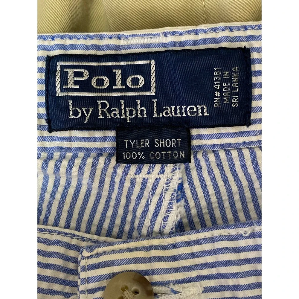 Polo Ralph Lauren Seersucker Shorts Tyler Pleated Blue Striped Cotton Mens Sz 42